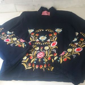 Alex Vinash black embroidered  sweater bells sleeves with embroidery flowers sm